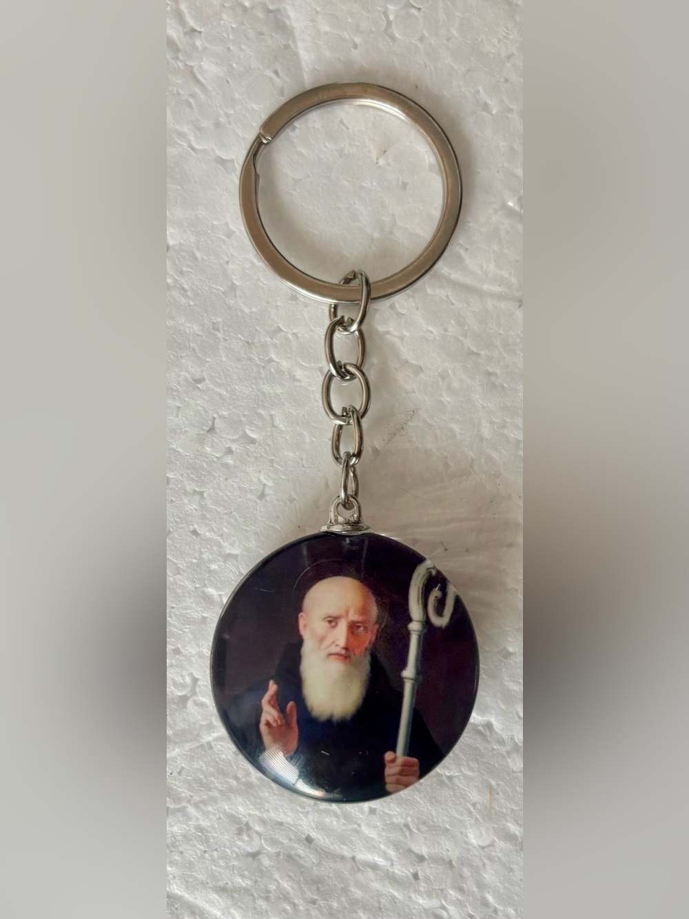 Silver Religious Portrait Round Keychain - Unbranded, Black/White Design
